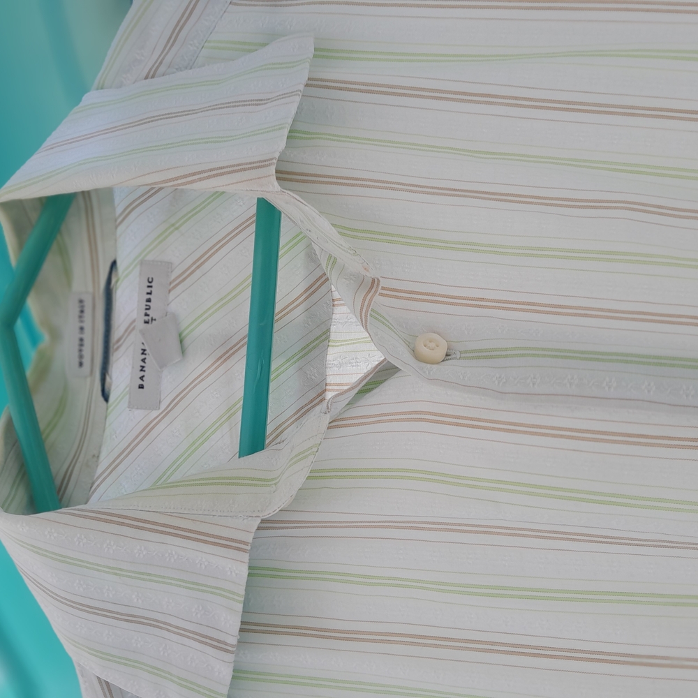 Banana Republic Men's Striped Shirt - Green and White